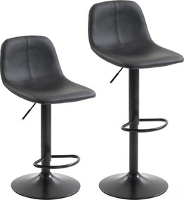 HOMCOM Set de 2 taburete de bar, scaune de bar cu înălțime reglabilă, spătar și suport picioare, rotative 360°, picioare din oțel, negru | Aosom Romania