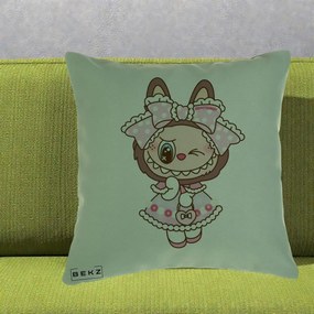Perna Personalizata Labubu Lolita Roz cu Dantela, 40x40 cm, Verde, Husa Detasabila, Perna Inclusa, BEKZ®