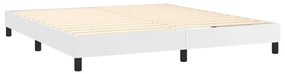 Pat box spring cu saltea, alb, 160x200 cm, piele ecologica Alb, 160 x 200 cm, Nasturi de tapiterie