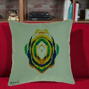 Perna Decorativa Oval Abstract Multicolor, 40x40 cm, Verde, Husa Detasabila, Perna Inclusa, BEKZ®