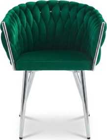 Fotoliu de masa ORION VELVET din catifea cu picioare argintii, verde