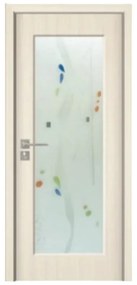 Usa Interior din MDF Novo Doors ND110, Cadru din Lemn Masiv, Geam Sablat, KIT COMPLET, Toc , Manere si balamale incluse (Culoare: Crem, Toc: Reglabil