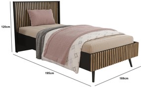 Pat matrimonial 160 cm Franc 52 (lemn negru + pin atlantic). 1107920