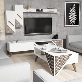 Set Comoda TV si Masuta de Cafea Living Beril Alb