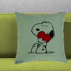 Perna Personalizata Snoopy cu Inima, 40x40 cm, Verde, Husa Detasabila, Perna Inclusa, BEKZ®