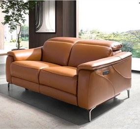 Canapea 2 locuri eleganta, design LUX cu functia relax Cowhide brown leather
