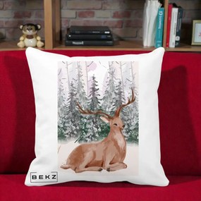 Perna Decorativa Ren in Padure Roz Moale, 40x40 cm, Alba Mata, Husa Detasabila, Perna Inclusa, BEKZ®