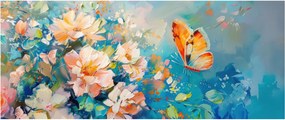 Tablou - Fluture și flori, pictură în ulei II. (120x50 cm)
