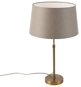 Lampă de masă din bronz cu abajur din in taupe 35 cm - Parte