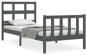 3192998 vidaXL Cadru de pat cu tăblie, gri, 90x200 cm, lemn masiv
