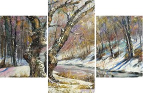 Tablou cu peisaj de iarnă pictat (90x60 cm)