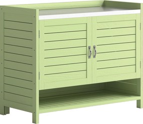 Outsunny Masă de plantat cu dulap inferior din lemn - dulap de grădină pentru exterior cu blat galvanizat, 3 rafturi, 88x40x70,5 cm, Verde | Aosom Romania