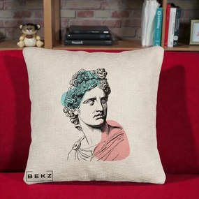 Perna Decorativa Bust Grec Vaporwave, 40x40 cm, Bej Canapea, Husa Detasabila, Perna Inclusa, BEKZ®