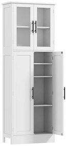 HOMCOM Dulap Baie 170 cm, Depozitare Independentă cu Uși din Sticlă și Rafturi Reglabile, Alb | Aosom Romania