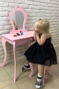 Masă de toaletă pentru copii, roz, cu taburet