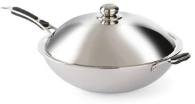 Tigaie Wok profesionala, cu capac, 360x inaltime 180 mm, inox, Hendi, potrivit si pt inductie