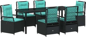 vidaXL Set de masă pentru grădină 7 pcs Negru poliratan