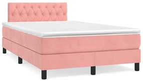 vidaXL Pat cu arcuri, cu saltea și LED, roz, 120x190 cm catifea