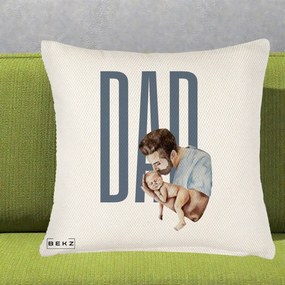 Cadou pentru Tata - Perna Personalizata DAD Tata si Nou-Nascut, 40x40 cm, Crem Reliefat, Husa Detasabila, Perna Inclusa, BEKZ®