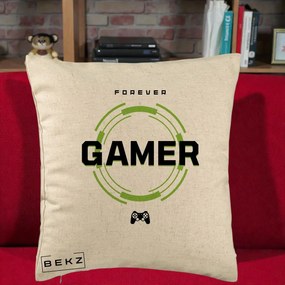 Perna Personalizata Forever Gamer, 40x40 cm, Bej, Husa Detasabila, Perna Inclusa, BEKZ®
