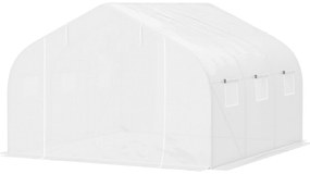 Outsunny Sera pentru grădină cu acoperiș din PE cu țevi din fier, alb, 3,5x3x2m | Aosom Romania