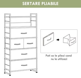 HOMCOM Comodă Textilă cu 5 Sertare Netesute și 2 Rafturi, Cadru din Oțel, pentru Living, Negru | Aosom Romania