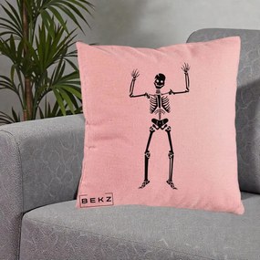 Perna Decorativa Halloween Schelet Dansator, 40x40 cm, Roz, Husa Detasabila, Perna Inclusa, BEKZ®