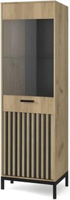 Vitrina LAMINO W-1, stejar craft/negru, PAL laminat/polipropilena, 54x