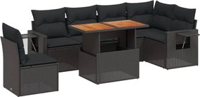 vidaXL Set canapele de grădină cu perne, 7 piese, negru, poliratan