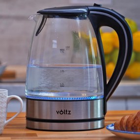 Cana electrica Voltz V51230E, 2200W, 1.7 L, Sticla, Inox