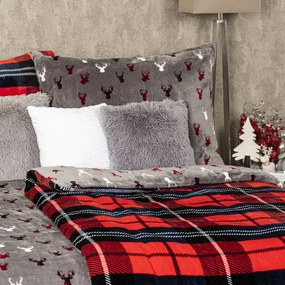 Lenjerie de pat din microflanelă 4Home Carouri roșu, 140 x 220 cm, 70 x 90 cm