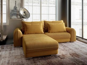 Colțar extensibil dumonde cu ladă de depozitare si sezut confortabil din spuma high-density, Denver Zoom Mustar 275x185 cm