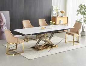 Masa extensibila Hermes II marmura alba/auriu L160-240xl90 cm