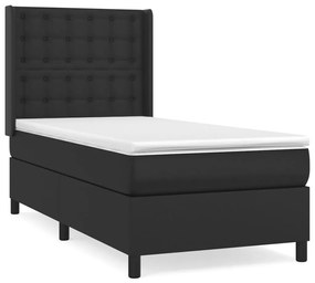 3132471 vidaXL Pat box spring cu saltea, negru, 90x190 cm, piele ecologică