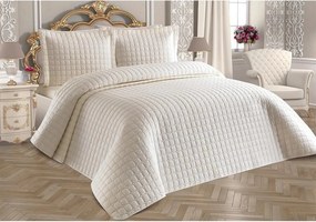 Set cuvertura pat dublu ESTIVA, crem, bumbac, 250x260 cm, cu 2 fete de