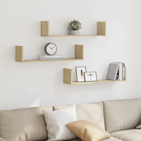 vidaXL Rafturi perete 3 buc. stejar sonoma 80x18x18 cm lemn prelucrat