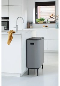 Cos de gunoi Brabantia Bo Touch Hi 1001266, 2x30 L, Perfect langa perete, Reglare picioare, Acoperit cu minerale, Gri