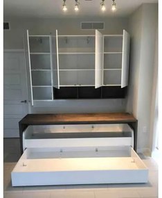 Set pat cu lada de depozitare, birou, raftururi si canapea - COMPACT TWIN SET(90X200)