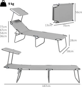 Outsunny Sezlong pentru Gradina cu Baldachin Reglabil, Sezlong pentru Plaja Pliabil Rabatabil pe 4 Niveluri, Bej | Aosom Romania