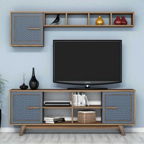 Comoda TV Ayla - Walnut, Blue