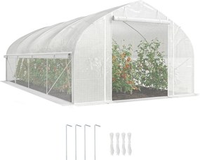 Outsunny Seră tip tunel 6x3x2 m cu Anti-UV și Ușă rulou cu fermoar Pereți laterali cu plasă Alb | Aosom Romania