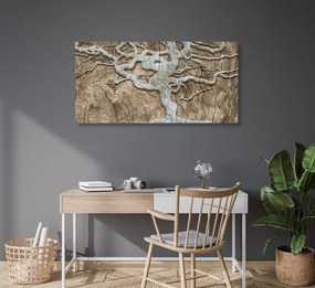Tablou copacul abstract pe lemn în design bej