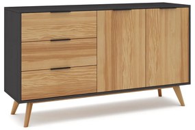 Comodă negru/natural joasă din lemn de pin 140x81 cm Lavis – Marckeric