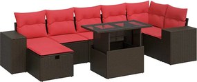 vidaXL Set mobilier grădină perne 8 piese negru, poliratan/lemn acacia