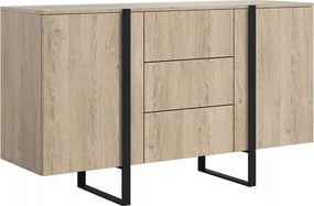 Comodă Verica 150 cm cu două uși și sertare - stejar biscuiți / picioare negre