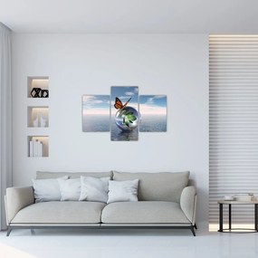 Tablou cu fluture pe bilă din sticlă (90x60 cm)