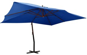 Umbrela suspendata cu stalp din lemn, albastru azur, 400x300 cm