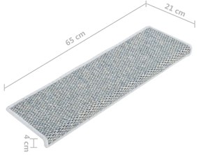 Covorase scari autoadezive, 15 buc. albastru 65x25 cm, sisal 15, Albastru, 65 x 25 cm