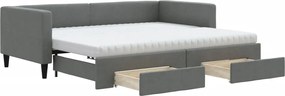 vidaXL Pat de zi cu extensie și sertare, gri închis, 90x200 cm textil