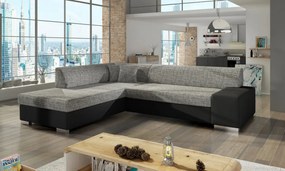 Coltar tapitat, extensibil, cu spatiu pentru depozitare, 278x217x74 cm, Porto L01, Eltap (Culoare: Negru / Gri inchis piele)